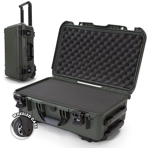 NANUK 935 Hard Case with Cubed Foam for Camera & Lenses – Waterproof Protective Equipment Case with Wheels, 22” x 14” x 9” – Dustproof and Impact Resistant, Carry-On Approved for Most Airlines – Olive - color: Olive, style: Cubed Foam