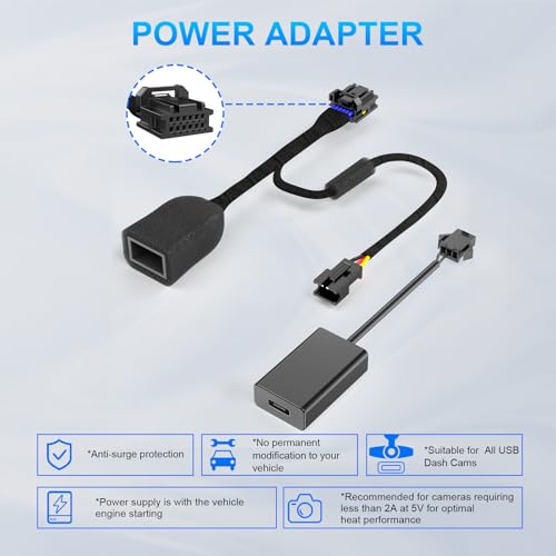 DashCam Power Adapter for Hyundai, Kia & Genesis with 12-Pin Lane Keeping Assist Port (Model B)– Hidden Cable Kit for GPS Radar Mirror Camera, Plug & Play,Connector Located on the Front of the Module - style: 12-Pin connector is located on the front