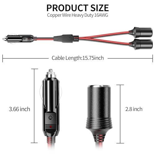 Energeaster 16 Inch 1 to 2 Car Cigarette Lighter Splitter with LED Light - size: adapter-1 to 2
