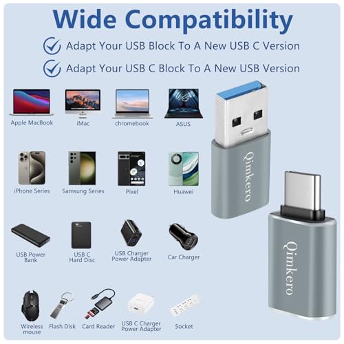 (4-Pack) 2 * Type C Female to A Male Charger Converter & 2 * USB C Male to USB Female OTG Adapter, for iPhone 16 15 14 13 Plus Pro Max,Apple Watch 10,Airpods,iPad,Car,Samsung Galaxy S23 S24 Ultra