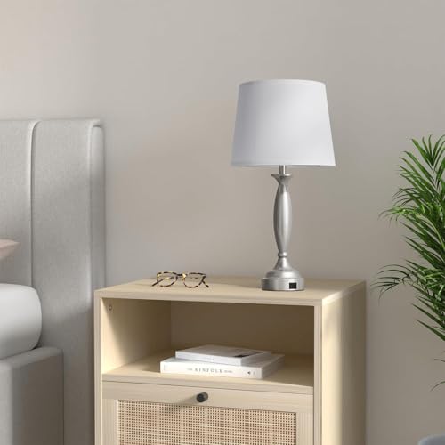 Bedroom Lamps for Nightstand, 3 Way Dimmable Silver Bedside Lamps with USB - color: B. White Shade & Nickel Base, size: Large（25.5 In）