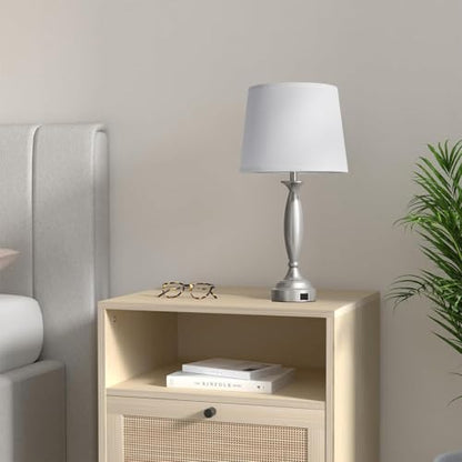 Bedroom Lamps for Nightstand, 3 Way Dimmable Silver Bedside Lamps with USB - color: B. White Shade & Nickel Base, size: Large（25.5 In）