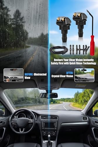 10 PCS Front Windshield Washer Nozzles Kit, Including Hose Sprayer, 6.6Ft Washer Hose with Three Types Connectors and Install Tool, Universal for Most Cars, SUVs, Trucks (Black)