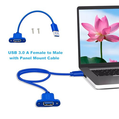 Panel Mount USB A 3.0 Extension USB Panel Mount Cable 5Gbps Data Transmit and Power Supply for Laptops PC, Car Boat Dashboard Panel (USB A Blue, 1 m/ 3.3 ft) - color: USB A Blue, size: 1 M/ 3.3 Ft