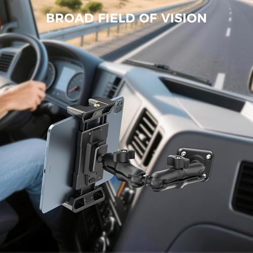 OHLPRO Tablet Mount for Truck - Heavy Duty Drill Base Tablet Holder for Car Dashboard, iPad Holder for All 5"-13" iPad Pro Samsung Galaxy Kindle fire Tablets and Car Wall etc. - 8-inch Arm - size: 8-inch Plastic Arm