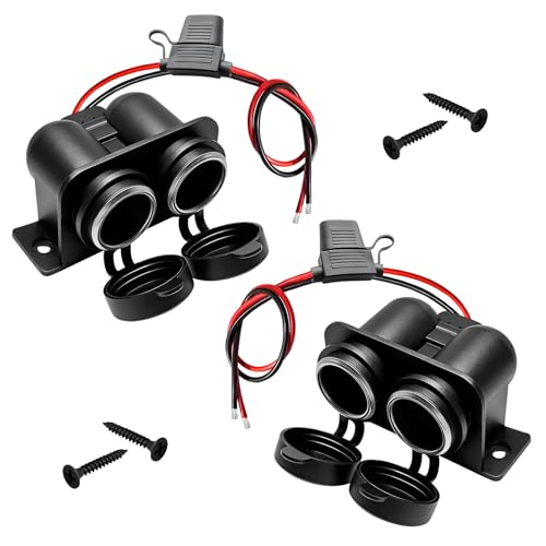 2 PCS Cigarette Lighter Socket with Blade Fuse, 12V Auto Cigarette Lighter Splitter with Protective Cap, Dual Socket Charger Power Adapter Waterproof Cable Plug for Car Truck Boat - color: 2 PCS