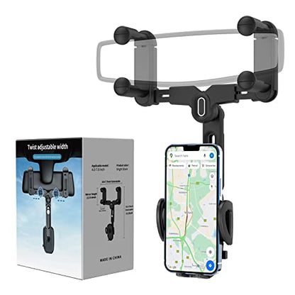 Car Phone Holder for Rearview Mirror, 360 Rotatable and Retractable, Fits 4.0-7.0 Inch Smartphones, Mirror-Black - style: Car Phone Holder for Rearview Mirror