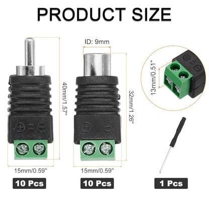 MECCANIXITY 8Pcs RCA Cable Solderless Adapter, Audio/Video Speaker Wire RCA Male Female Plugs, Screw Terminal Connector, Black(Includes Screwdriver)