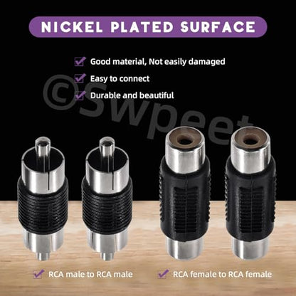 Swpeet 15Pcs Nickel Plated RCA Female to Female Coupler and 15Pcs RCA Male to Male Coupler Kit, RCA Audio Video Adapter, RCA Cable Extension Connector, RCA Adapter for Speaker, RCA Cable, Amplifier