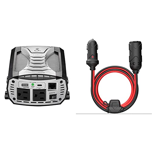 Cobra Power 500W Power Inverter, Portable – 500-Watt Car Charger, 2 Grounded AC Outlets & NOCO GC019 15A 14AWG 12V Adapter, Heavy-Duty Cigarette Lighter Plug, and Male to Female Socket
