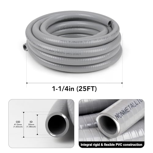 1-1/4(1.25) inch 25ft Liquid-Tight Conduit and Connector Kit,Flexible Non Metallic Liquid Tight Electrical Conduit Kit with 5 Straight and 3 90-Degree Connector Fittings,Actual OD Approx. 1.63" - size: 1-1/4inch 25ft
