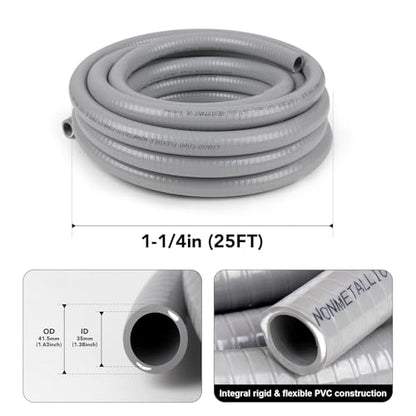 1-1/4(1.25) inch 25ft Liquid-Tight Conduit and Connector Kit,Flexible Non Metallic Liquid Tight Electrical Conduit Kit with 5 Straight and 3 90-Degree Connector Fittings,Actual OD Approx. 1.63" - size: 1-1/4inch 25ft