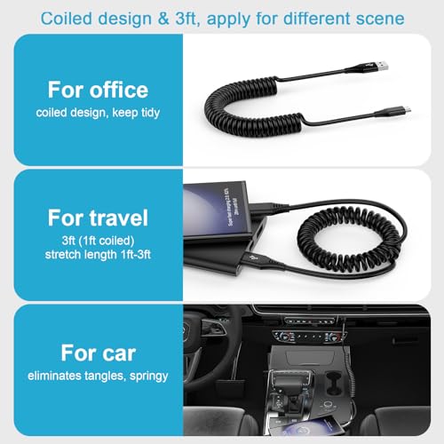2.5ft Coiled Fast Charging Cable Phone Charger for Samsung Galaxy S26+ S26 - color: black