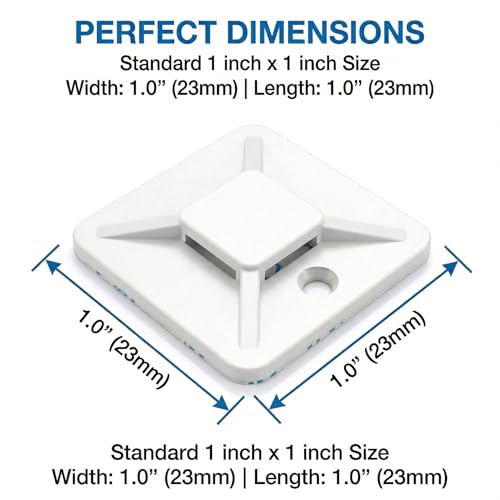 100 PCS 1" Adhesive Cable Tie Mounts – Strong Sticky Back Nylon Wire Holders for Cable Management in Home, Office, Car & Christmas Lights (White-100) - color: White-100pack