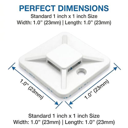 100 PCS 1" Adhesive Cable Tie Mounts – Strong Sticky Back Nylon Wire Holders for Cable Management in Home, Office, Car & Christmas Lights (White-100) - color: White-100pack