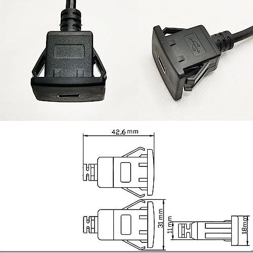 USB Male to Female AUX Flush Panel Mount Extension Cable 1 Meters for Car Truck Boat Motorcycle Dashboard (USB Type C Female)