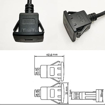 USB Male to Female AUX Flush Panel Mount Extension Cable 1 Meters for Car Truck Boat Motorcycle Dashboard (USB Type C Female)