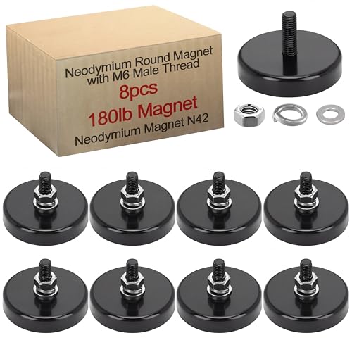 Flutesan 8pc Strong Round Mounting Magnet with Bolt, 1.65"-160lb-M6 Black - color: Black, size: 1.65in-180lb-m6