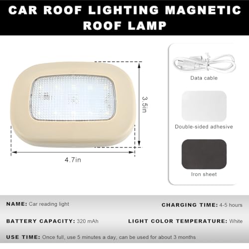 Car Interior Ceiling Roof Lights, Magnetic Dome Lamp 10 LEDs Ceiling Roof Map Reading Light, USB Rechargeable Wireless Interior Dome Lamp for Car RV Truck Trailer Camper (Beige) - color: Beige