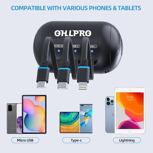 OHLPRO Multi Car Retractable Backseat 3 in 1 Car Charging Station Box Compatible with All Phones | iPhone | Samsung | Uber Taxi Lyft Turo Ride Share Customer Charging Dock Attach to Headrest - size: Car Adapter | 3-IN-1 Charging Station