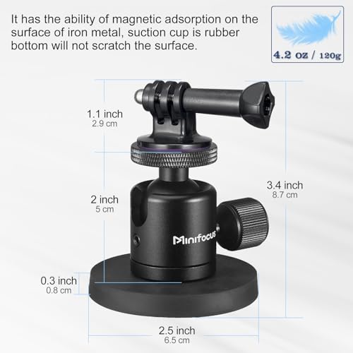 Magnetic Camera Mount for Action Camera, Super Strong Rubber Magnet with 360° Rotation Ball Head, 1/4"-20 Male Thread Screw, Magnet Camera Stand for GoPro, Insta 360, DJI Osmo Action Nano - color: Magnetic Camera Mount