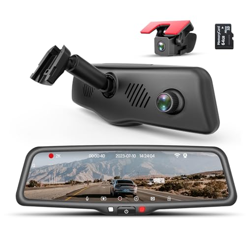 KBD Car OEM Rear View Mirror Dash Cam with SD, 2K Front and 1080P Rear