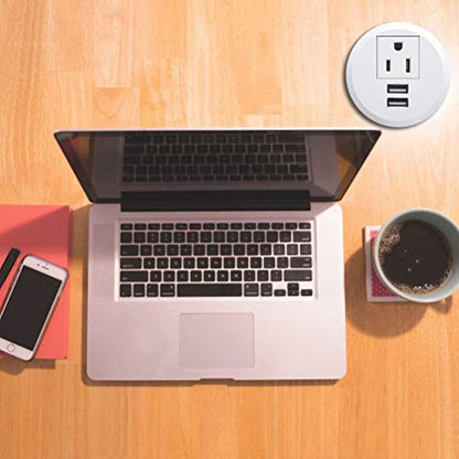 Maggie Desktop Power Grommet,2inch Hole Table Power Grommet Outlet with 2 USB Charging Ports,6.5ft Extension Cord Desk Power Strip with 1 Outlets for Computer,Table,Kitchen,Office,Home