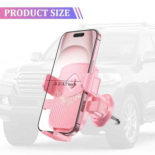 Car Phone Holder, Strong Suction Vehicle Windshield Air Vent Cellphone Mount Cradle, Adjustable Hands Free Automotive Smartphone Stand Accessories, Universal Fit (Pink) - color: Pink