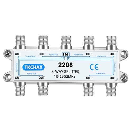 8 Way Coaxial Cable Splitter,Support 10-2602MHz, RG6 Compatible, Nickel-Plated for Cable Splitter,Work with CATV, Satellite TV,Antenna System and MoCA Configurations - color: 8 Way Coaxial Cable Splitter