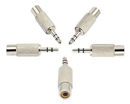 RCA to 3.5MM Audio Adapter Metal 3.5mm (1/8 Inch) Stereo Plug Male to RCA Female Jack Adaptor Connector(Silver)(5 Packs, 3-Pole) - color: 5 Packs, 3-Pole