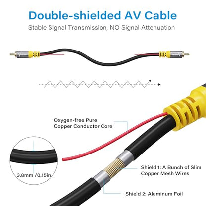 Backup Camera RCA Video Cable Kits,50 FT Car Reverse Rear View Camera Video Extension Cord with Detection Wire, Female-to-Female Coupler for Car AV Reversing Camera, CCTV, DVD, TV Box, RV, Truck, Bus - size: 50 FT