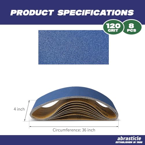 4" x 36" Zirconia Sanding Belts for Metal - 4 x 36 Inch Zirconia Metal Grinding Sand Paper, 8 PCS 120 Grits, Perfect for Knife Blade Sharpening, Metal Polishing, Derusting, Woodworking - size: 4" x 36" 120 Grit(8 pack)
