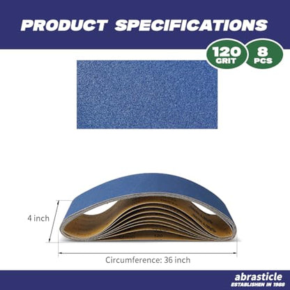 4" x 36" Zirconia Sanding Belts for Metal - 4 x 36 Inch Zirconia Metal Grinding Sand Paper, 8 PCS 120 Grits, Perfect for Knife Blade Sharpening, Metal Polishing, Derusting, Woodworking - size: 4" x 36" 120 Grit(8 pack)