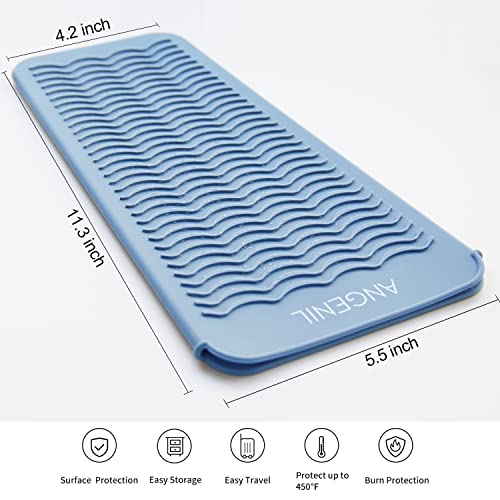 ANGENIL Heat Resistant Silicone Mat Pad Pouch For Travel Curling Iron Wand, Tourmaline Titanium Ceramic Portable Flat Iron, Hair Straightener, Automatic Wireless Curlers, Crimper Hair Iron, Hair Tools - color: Blue