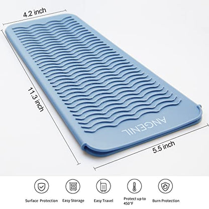 ANGENIL Heat Resistant Silicone Mat Pad Pouch For Travel Curling Iron Wand, Tourmaline Titanium Ceramic Portable Flat Iron, Hair Straightener, Automatic Wireless Curlers, Crimper Hair Iron, Hair Tools - color: Blue