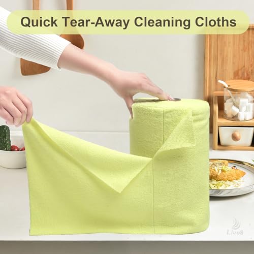 LIVOS Microfiber Cleaning Cloth Roll - 80 Pack, Reusable Paper Towels Tear Away Towels, Microfiber Towels for Cars, Super Absorbent Lint Free Cleaning Rags for House, Kitchen-Beige Yellow,11.5"x11.5" - color: Beige Yellow