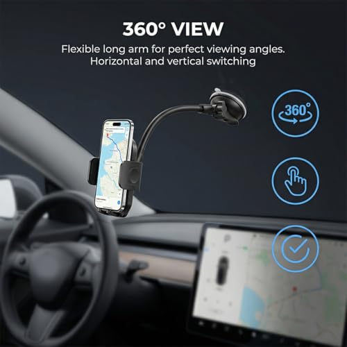 Car Windshield Phone Holder, 14" Gooseneck Strong Suction Cup Dashboard Air Vent Mobile Phone Stand, Hands-Free Auto Interior Dash Window Cellphone Mount, Fits Most 7" Devices (Carbon Fiber) - color: Carbon Fiber