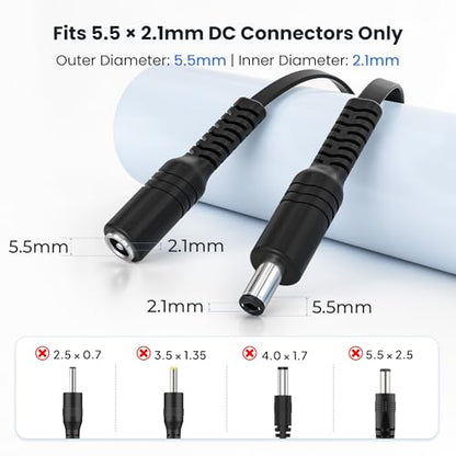 Itramax 12V DC5521 Flat Extension Cable 10FT/2Pack Female to Male Extender - color: Black, size: 10FT/3M