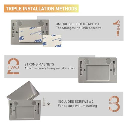 Silver Motion Sensor Night Light - Auto On/Off with PIR Detection, 3-Way Mount (Magnetic/Adhesive/Screw) for Front Door Keyhole, Hallway, Stairs, Cabinet in The Dark (Silver 2PC) - color: SILVER 2PC
