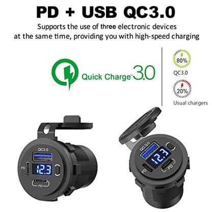 Zennova, 5 Pack USB C Charging Adapter, 58W 12v Outlet with PD USB C & QC 3.0 Ports, Waterproof, Voltmeter, Power Switch for Car, Golf Cart, Boat, Marine, Bus, Truck, RV, Motorcycle - color: 2PD+1QC