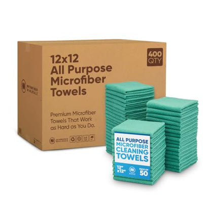 Bulk 12” X 12” All Purpose Microfiber Towels Wholesale - Case Quantity (400 Count) | No Fraying | High Density Microfiber | Zero Chemical Cleaner | Long-Lasting (Green) - color: Green, size: 400 Count (Pack of 1)