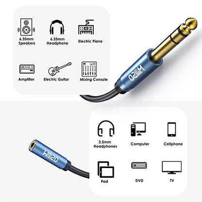 MillSO 1/4 to 3.5mm Headphone Adapter 10 FT TRS 6.35mm Male to 3.5mm Female - color: Blue, size: 10 FT