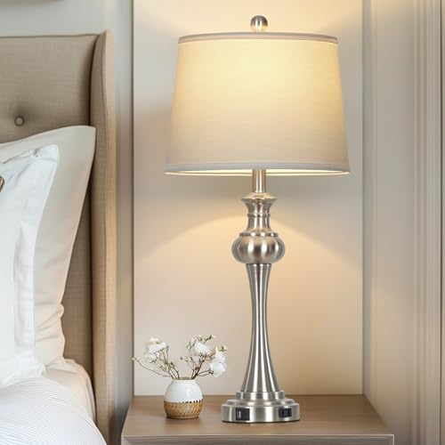 CINSARY Silver Table Lamps Set of 2, 29" Bedside Lamps with USB C+A - color: Silver-set of 2