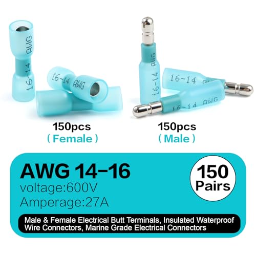 300피스 열 수축 불렛 커넥터 키트 수 및 암 16-14 AWG 와이어용 - color: 블루-AWG 16-14
