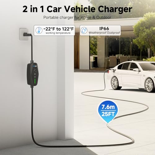 Level 1&2 Portable EV Charger (WiFi) with App Control, 8-16Amp Adjustable Current & Timer, 110V–240V, NEMA 5-15 & 6-20 Plug, 25Ft EV Charging Cable, J1772 Electric Car Charger for All PHEV/EV - size: 16A