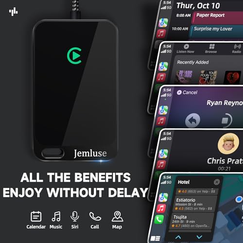 Jemluse Wireless CarPlay Adapter for Apple iPhone - Multi-User Seamless Connection for Convert Wired to Wireless Car Play Adapter - No Latency from iOS 10+ to Screen w/USB C (All Black) - color: All Black