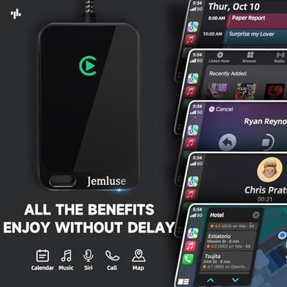 Jemluse Wireless CarPlay Adapter for Apple iPhone - Multi-User Seamless Connection for Convert Wired to Wireless Car Play Adapter - No Latency from iOS 10+ to Screen w/USB C (All Black) - color: All Black