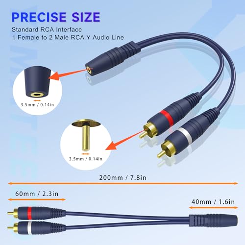 3.5mm to RCA Splitter Cable, RCA y Cable Adapter Splitter Cables 1 Female to 2 Male Cinch Cable for Subwoofer, Speaker, AMP, Turntable, Home Theater(3.5mm to RCA Audio Cable, 2Pack) - size: 3.5 Female to 2 Male