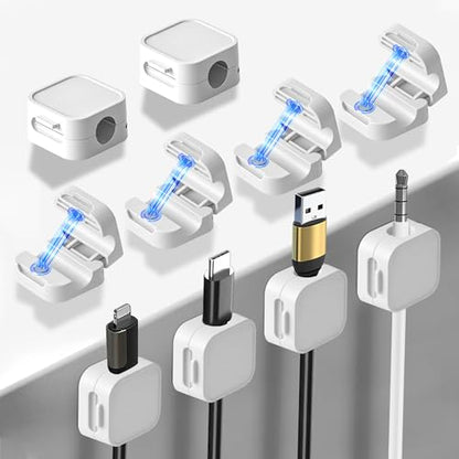 10 Pack Desk Cable Strong Adhesive Management Clips，Organize Phone Charging Magnetic Cable wire Holder, easy to open, for Desk, Wall, Office, Car,Nightstand(White) - color: White