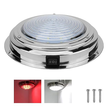 RVZONE 12V Marine Boat Dome Light,7" Stainless Steel LED Cabin Light - size: 7 Inch Stainless Steel Base/White & Red Light